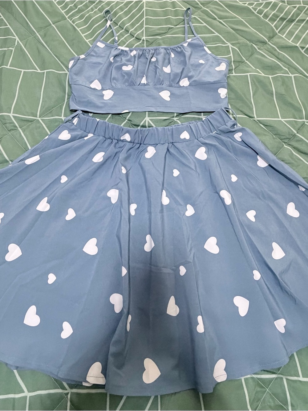 Women’s Blue Heart Print Two-Piece Dress Set